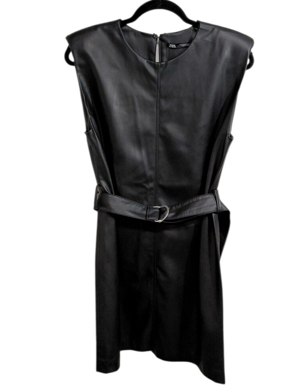 Zara Black Faux Leather Belted Mini Dress